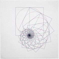 an abstract drawing on white paper with lines in the center