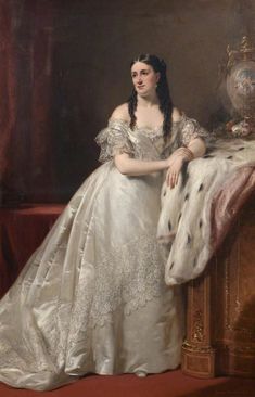 a painting of a woman in a white dress