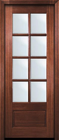 a wooden door with three panes of glass on the top and bottom paneling