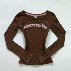 Abercrombie And Fitch 2000s Aesthetic, Cute Brown Clothes Aesthetic, Thrift Clothes, Brown Long Sleeve Shirt, Brown Y2k, Vintage Abercrombie, 2000s Clothes