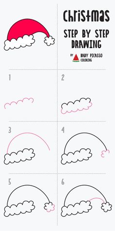 christmas step by step drawing instructions for kids to learn how to draw santa's hat