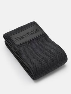 a black pouch with the word pursuitness on it and a white tag hanging from the front