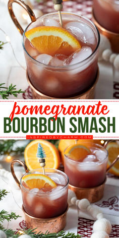 Spice up your holiday drink game with a Pomegranate Bourbon Smash! This cocktail blends bourbon with the bold, fruity flavor of pomegranate juice and a splash of orange for a citrusy twist. The homemade Honey-Ginger Syrup adds a unique depth and a touch of sweetness. It’s perfect for entertaining or just treating yourself to something special. Bourbon Smash Cocktail, Bourbon Smash, Honey Ginger, Ginger Syrup, Homemade Syrup, Festive Cocktails, Bourbon Cocktails