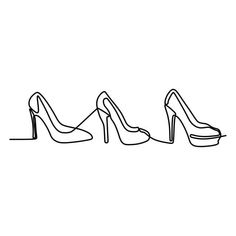 three high heeled shoes are lined up in the same line on a white background