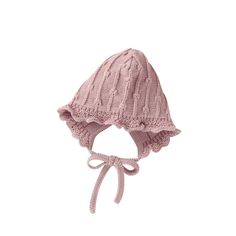 a pink knitted hat with a bow on the side