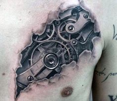 a man's chest with a tattoo on it that looks like an old clock