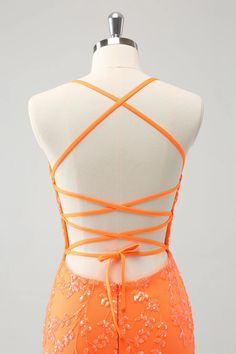 Amzcw Sparkly Orange Lace-Up Back Tight Short Homecoming Dress with Sequins Prom Dresses Short Tight, Orange Party Dresses, Orange Homecoming Dresses, Party Dress Inspiration, Party Dress Classy, Lovely Partner, Dress Up Day, Dress With Sequins, Trendy Girl