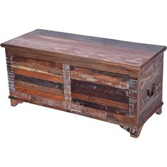 an old wooden chest with two doors and one door open on the bottom, sitting in front of a white background