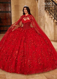 Cape Quinceanera Dress by Alta Couture MQ3075 – ABC Fashion Ball Gowns Colorful, Tulle Quinceanera Ball Gown For Gala, Tulle Quinceanera Dress Ball Gown For Gala, Tulle Ball Gown For Quinceanera Or Gala, Red Tulle Quinceanera Dress, Red Wedding Dress Ballgown, Quinceanera Dresses Red And White, Red Debut Gown, Red Dress Couture