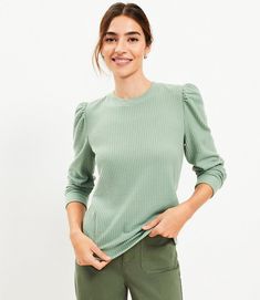 Women's Blouses & Shirts | Loft Women's Blouses, Women Shirts Blouse, Puff Sleeve Top, Textured Knit, Plus Size Casual, Soft Knits, Effortless Style, Fabric Care, Puff Sleeve