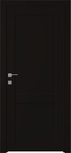 a black door with two silver handles