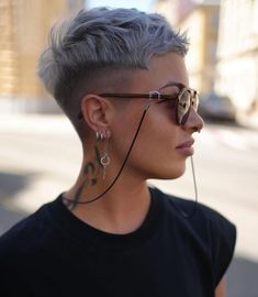 Undercut Pixie Cut, Hair Cuts And Styles, Short Grey Haircuts, Female Mohawk, Grey Hair And Glasses, Shaved Hair Cuts, Short Shaved Hairstyles, Short Ombre Hair