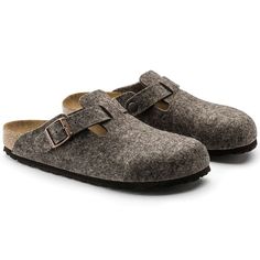 Our most classic, versatile clog takes on one of the season's top fabrics. The Boston gives you an easy, slip-on design that feels instantly laid-back in soft wool felt. Complete with legendary BIRKENSTOCK design elements, like a contoured cork-latex footbed for the ultimate in support.   Contoured cork-latex footbed creates custom support with wear Soft,wool felt upper Suede footbed lining helps keep you comfortable EVA sole is flexible and lightweight  Adjustable strap with metal pin buckle “Made in Germany” quality stamp on footbed Birkenstock Boston Felt, Top Fabrics, Wish List Items, Boston Clogs, Boston Clog, Felt Wool, Birkenstock Boston, Birthday List, Eva Sole