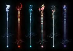 an assortment of different colored lightsticks with flowers on them