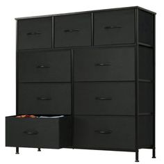 an image of a black dresser with drawers