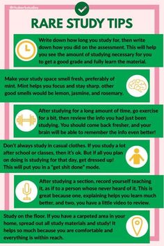 a green and pink poster with instructions on how to use rare study tips for students