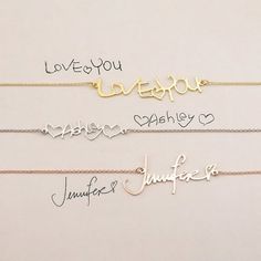 This handwriting necklace makes a unique and memorable to gift to give or gift yourself. The necklace is made by taking the actual handwritting of someone special and making it into a lasting memory. We can create a necklace out of a person's signature, short message like "i love you" or even how they write your name. Every penmenship is unique, so having their writing style close to you can always may remind you of the fond memories you share. This necklace makes a great gift for someone who ju Handwriting Necklace Custom, Like I Love You, Handwriting Necklace, Writing Style, Signature Necklace, Star Of David Pendant, Hand Writing, Family Jewellery, Short Message