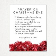 a christmas card with the words prayer on christmas eve