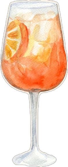 a watercolor drawing of a drink in a glass with orange slices on the rim