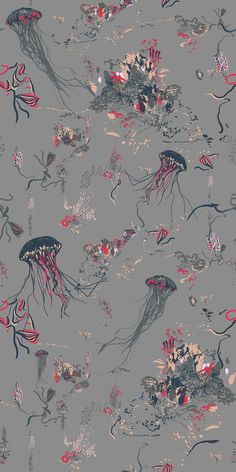 a very pretty wallpaper with jelly fish and corals on it's surface