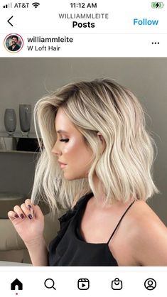 Long Bobs Haircuts 2023, Collet Bone Length Hair, Shoulder Length Hair With Blonde Balayage, Mod Length Blonde Hair, Side Lob Haircut, Short Blonde Smudge Root, Textured Modern Bob, Shorter Blonde Hairstyles, Blonde Hair Color Ideas Bob