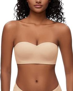 WOWENY Strapless Bras for Women Wireless Bra Non-Slip Silicone Bandeau Bra Seamless Padded Tube Top Bra Nude Strapless Bra, Beige Seamless Strapless Bra, Fitted Beige Tube Top With Built-in Bra, Affordable Strapless Intimates With Built-in Bra, Tube Top Bra, Bandeau Bra, Wireless Bra