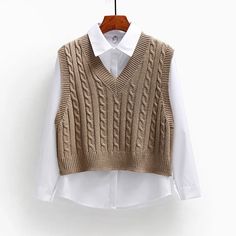 Sleeveless V Neck Short Sweater Vest Women 2024 Spring Korean FashionSize TableSize(cm)WaistBust LengthHipS 9846 M 9947 L 10048 XL 10149 XXL    Because of different measuring methods, there may be 1-3cm error. Png Clothes Shirt, How To Style Brown Shirt Women, Clothes Png Sweaters, Brown Shirt Aesthetic, Sweet Shirt Outfit, Knitted Sweaters Aesthetic, Brown T Shirt Outfit, Shirt Png Aesthetic, Outfit Ideas Png