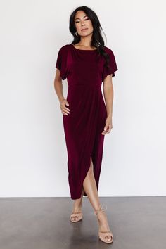 Mercy Midi Dress | Burgundy Maroon Wedding Dress, Midi Dress Burgundy, Formal Wedding Guest Dress, Burgundy Midi Dress, Maroon Wedding, Plum Dress, Midi Dress Formal, Baltic Born, Tulip Skirt