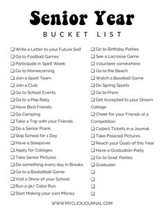 a printable senior year bucket list