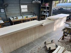 a workbench is being built in a workshop