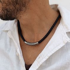 Leather Necklace Men, Mens Leather Jewelry, Mens Choker Necklace, Mens Leather Necklace, Thick Braid, Braided Necklace, Necklace Men, Presents For Men, Round Leather