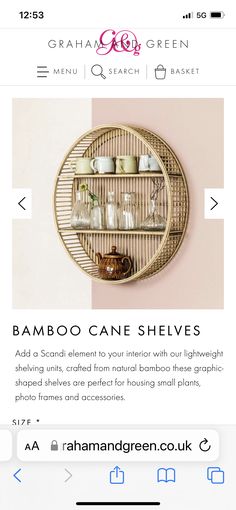 the bamboo shelf has jars and cups on it