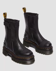 Audrick Alternative Leather Chelsea Hi Platform Boots in Black | Dr. Martens Dr Martens Audrick, Black Dr Martens, Platform Chelsea Boots, Yellow Heels, Black Platform Boots, Black Chelsea Boots, Biker Boots, Gucci Black, Shoe Lover