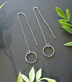 "All components of these earrings are made from Stainless Steel, making them Hypoallergenic and Non-Tarnishing! Threader earrings consist of a slim chain that threads right through your ear, so it dangles behind your ear and in front of your ear. You can adjust the length that you want the charm to dangle by pulling it through your ear to your desired length. This pair features Small Stainless Steel Circles that are 1/2\" Wide. The full length of these earrings is approximately 4 3/8\".  These a Silver Round Threader Earrings For Everyday, Handmade Sterling Silver Threader Earrings For Everyday, Minimalist Round Threader Earrings, Delicate Sterling Silver Hypoallergenic Threader Earrings, Minimalist Sterling Silver Round Threader Earrings, Threader Earrings, Circles, Full Length, Gadgets