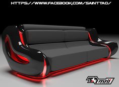 an image of a couch with red lights on the back and armrests that are black in color