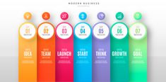 the modern business info design is colorful and has five options for each individual to choose from