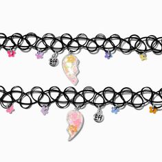 Claire's Best Friends Split Heart Flower Charm Tattoo Choker Necklaces - 2 Pack Adjustable Heart Charm Necklace For Friendship, Trendy Adjustable Nickel-free Charm Necklaces, Trendy Hypoallergenic Charm Necklaces, Donut Tattoo, Charm Tattoo, Tattoo Choker Necklace, Tattoo Choker, Friend Jewelry, Heart Flower