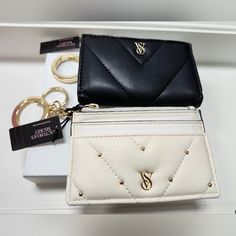 Nwt Victoria Secret Cream Card Holder & Victoria's Secret Black Foldable Keyring Card Case Wallet. Both Are New W/Tags. Never Used. No Returns. Item Is As Described/Shown. **Not Accepting Offers On This Item**** Product Details: (Cream Card Holder) 4 1/4" L X 2 3/4" H 4 Card Slots 1 Zip Slot For Coins (Black Foldable Wallet) Victoria’s Secret Wallet, Victoria Secret Card Holder, Vs Wallet, Victoria Secret Wallet, Secret Wallet, Girly Car Accessories, Girly Car, Cute Wallets, Card Case Wallet