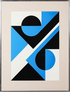 a blue and black abstract painting on white paper