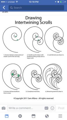 an iphone screen showing how to draw intertwined scrolls in the form of spirals