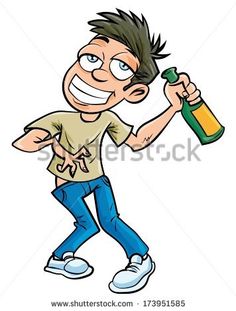 a cartoon boy holding a bottle and smiling