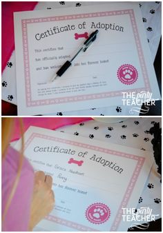 two pictures show how to make a dog certificate