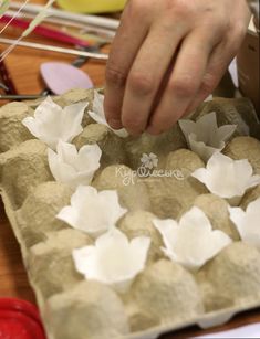 a person making paper flowers on top of a table