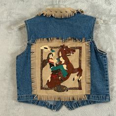 Vintage With Tags Don’t Mess With Texas Fringe Western Embellished Denim Button Front Jean Vest Size Small Western Party Outfit, Western Parties, Jean Vest, Embellished Denim, Western Outfits, Upcycle Clothes, Blue Cream, Vintage Denim, Western Fashion