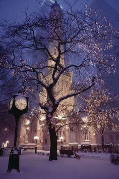 an image of a clock tower in the snow at sun gazing's post, taken on instagram