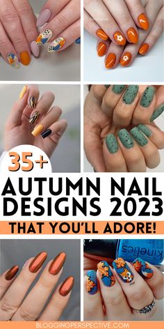 Very Cute Nail Designs, Nail Designs Autumn 2023, Fingernail Art Ideas, Bright Fall Nails 2023, Autumn Colours Nails, November Nail Art Fall 2023, Autumn Nail Designs Simple, Fall Nails 2023 With Leaves, Long Nail Fall Designs