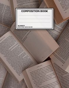 a pile of books with the title composition book