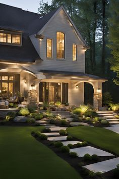 Outdoor lighting ideas for a dark backyard, including string lights, lanterns, and pathway lights. Solar Powered Lanterns, Outdoor String Lights, Outdoor Trees, Garden Light, Accent Lighting