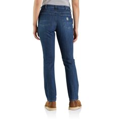 From the campsite to the back office, these women's jeans are made for all the ways you move. Built-in flex gives you a full range of motion as you climb ladders or deliver packages. Their relaxed fit offers a little extra room in the seat and thigh.Features10.6-ounce, 94% cotton / 5% polyester / 1% spandexBuilt to move with Rugged Flex® stretch technologyMid-rise sits just below the waist with a relaxed fit through the seat and thigh and a straight leg openingHigher rise in back for coverageStr Carhartt Womens, Back Office, Work Jeans, Carhartt Women, Extra Room, Relaxed Fit Jeans, Range Of Motion, Workout Pants, Jeans Fit