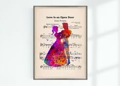 a poster with the words love is an open door and a silhouette of a man and woman